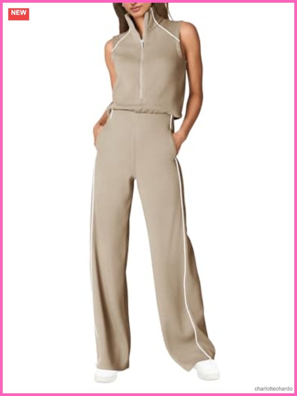 Sleeveless Mock Neck Wide Leg Jumpsuit with Pockets